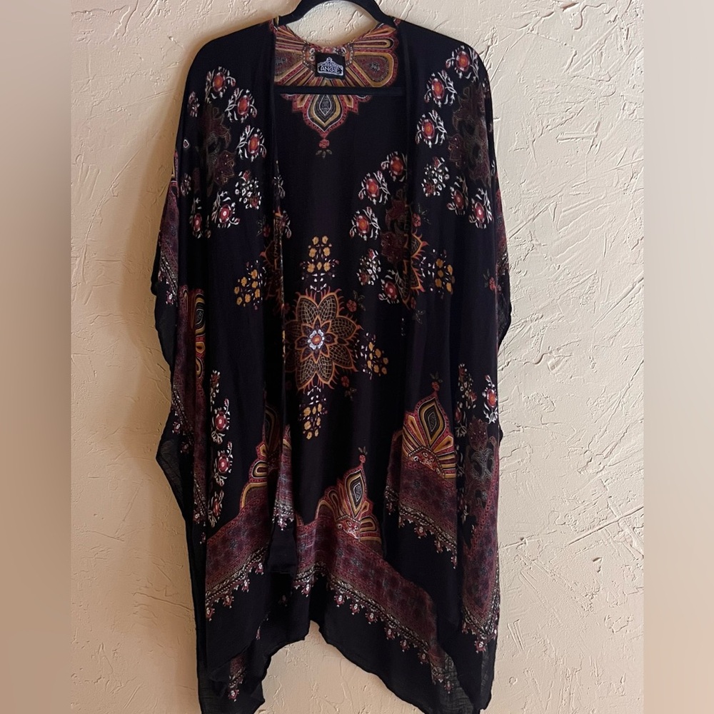 Floral Black Open Front Kimono Style Top